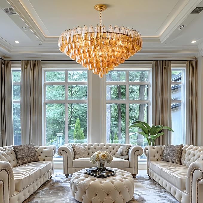 37" Extra Large Chandelier, 14-Light Gold Modern Round Chandelier - Image 7