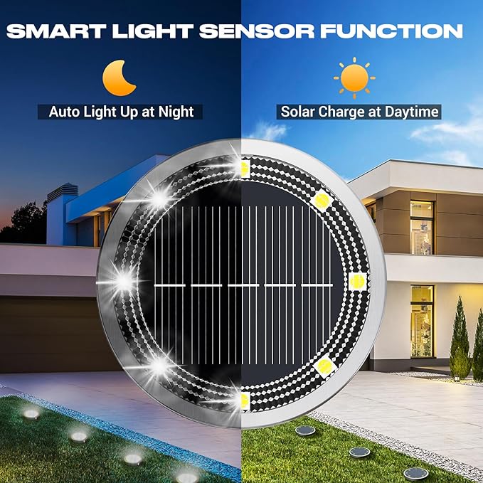 Peasur Mini Solar Ground Lights Outdoor, 4 Pack Flat Solar Powered Disc Lights - Image 2