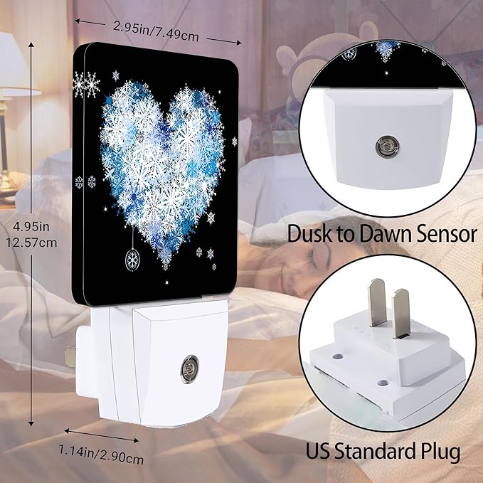 Winter Art Hearts Dusk to Dawn Night Light, Auto Sensor Lamp Home Indoor - Image 2
