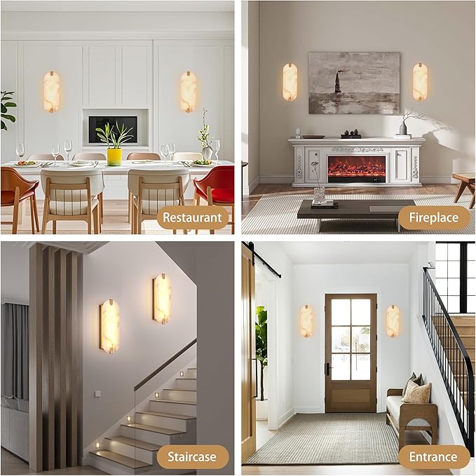 14.17in Alabaster Wall Sconces, Natural Marble Wall Light Set of Two, Modern - Image 4