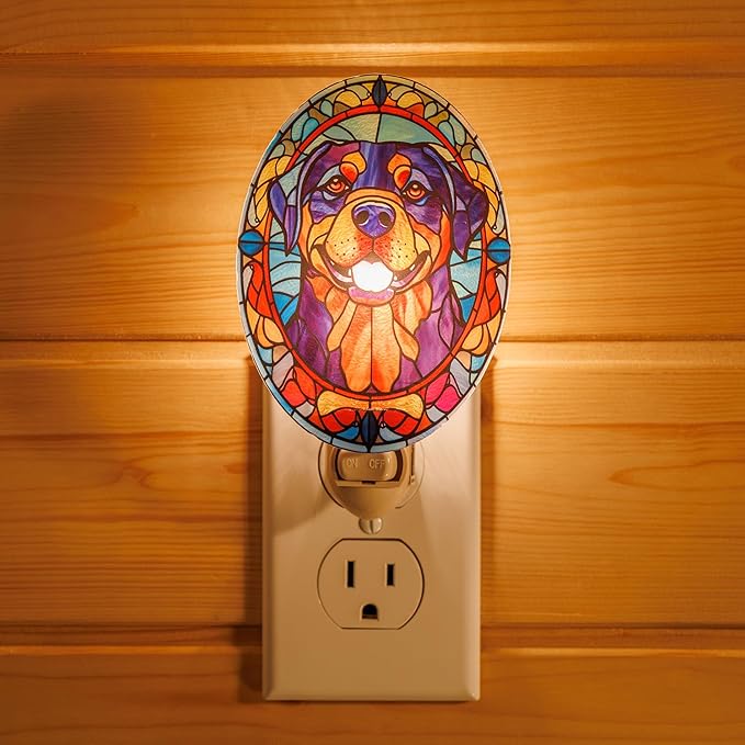 Stained Glass Styled Rottweiler Night Light – Real Glass Plug-in Dog Night Light - Image 7