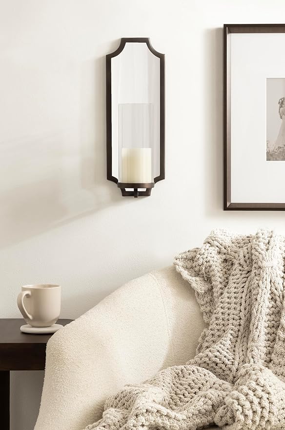 Kate and Laurel Ciel Glam Mirrored Wall Sconce, Modern Scalloped Candle Holder - Image 4