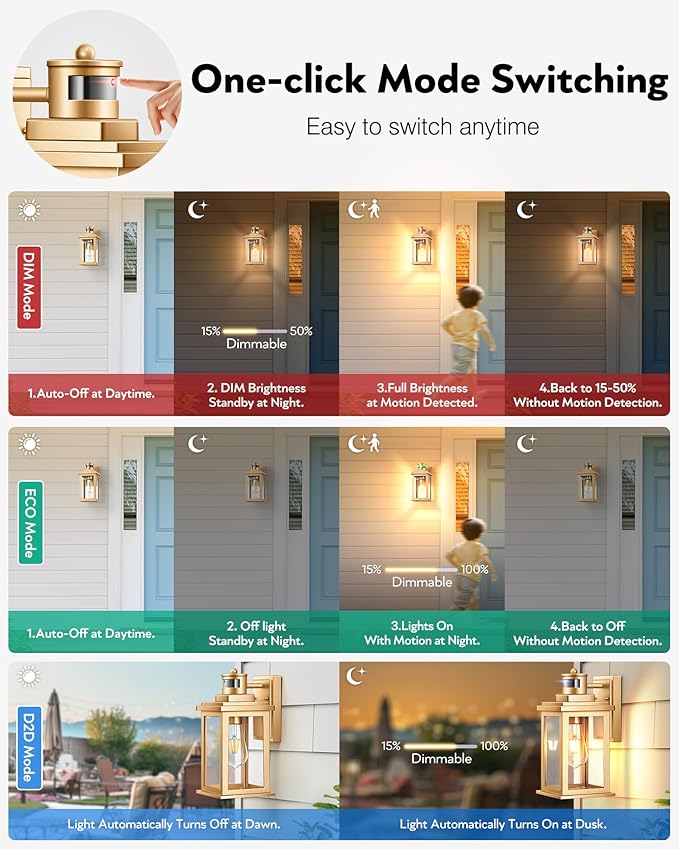 VIANIS Motion Sensor Outdoor Wall Lights Sconce, 2 Pack Dusk to Dawn Outdoor - Image 2