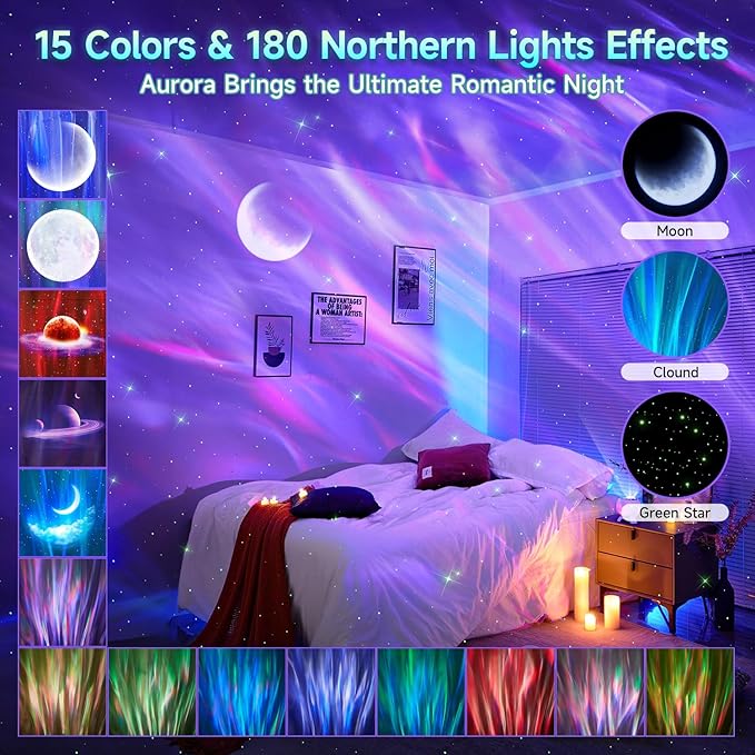 COOLNIGHT Galaxy Projector for Bedroom, 180 Light Modes Moon Star Aora Night - Image 2