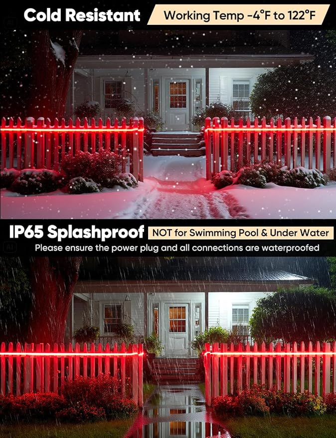 65FT Red LED Neon Rope Lights, AC 110-120V Flexible Neon Strip Outdoor - Image 3