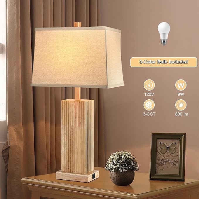 27.5" Wood Table Lamp, Modern Farmhouse Bedroom Lamp - Image 7