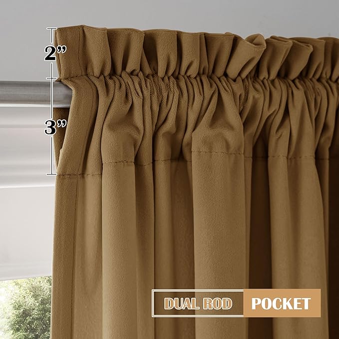 Beauoop Golden Brown Velvet Curtains 108 Inches Long 2 Panels - Image 8