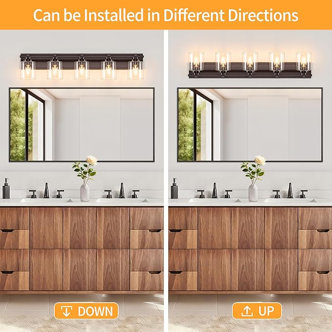 5 Light Modern Bathroom Light Fixtures Over Mirror, Bronze Finish Vanity Lights - Image 4