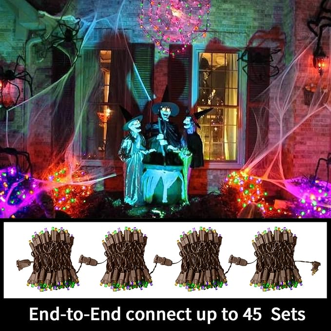 LAMPHOME Orange Purple Green Halloween Lights- 21.6FT 100LED Christmas Lights - Image 4