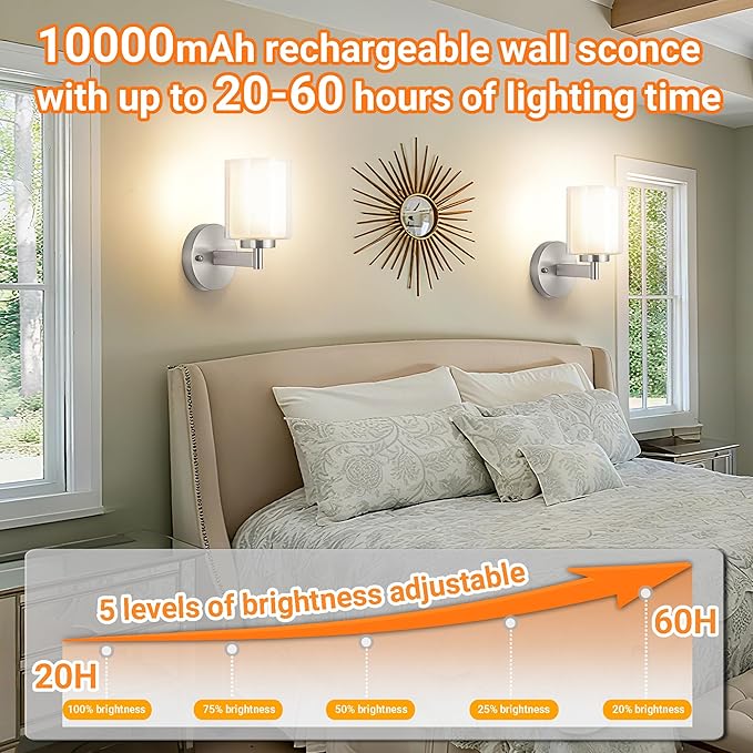 Battery Operated Wall Sconce Set of 2, Wireless Wall Sconce - Image 4