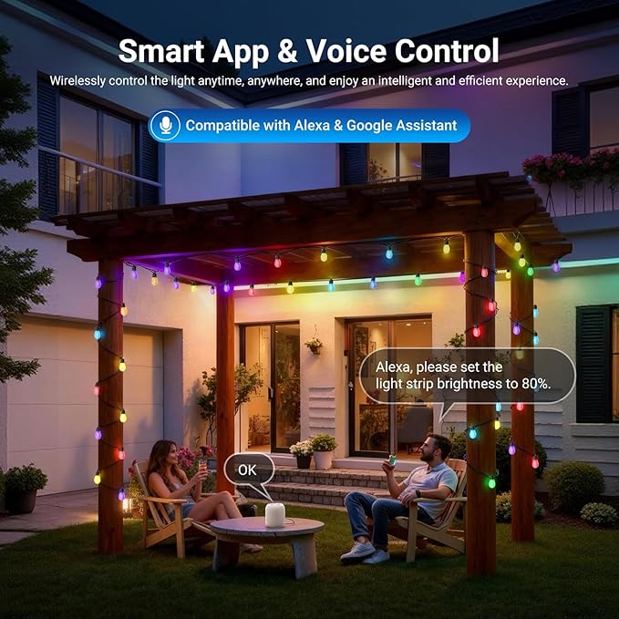 NEEWER 144ft Outdoor String Lights, App Control Smart AI RGBW Dimmable Patio - Image 4