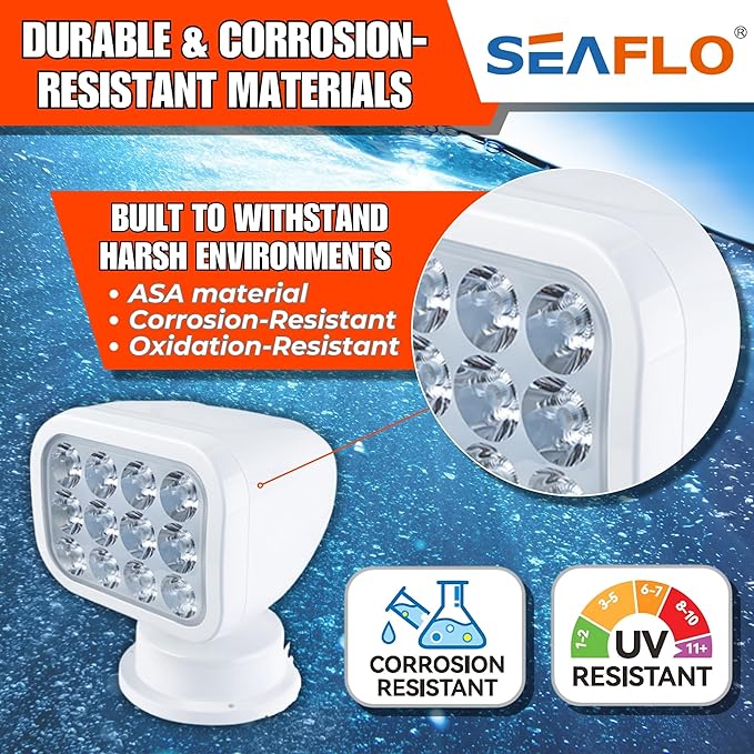 SEAFLO 360° Rotating Remote Control LED Searchlight, Auto-Reset, IP66 Waterproof - Image 7