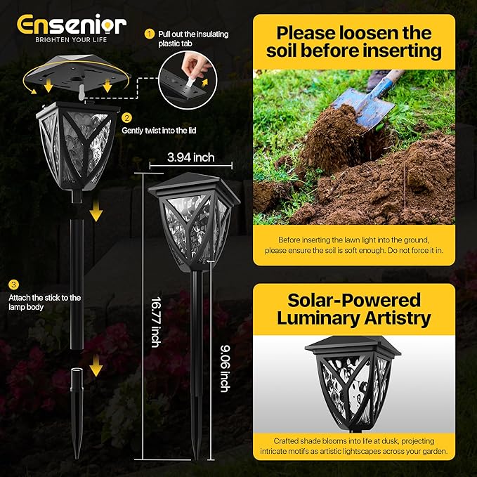 Ensenior 6-Pack Solar Lights Outdoor, 16.77" 3000K LED Solar Garden Lights - Image 7