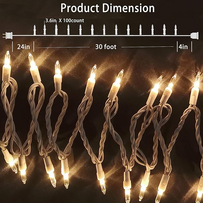Christmas Lights 100 Count Mini Clear Lights 32ft White Wire Christmas Tree - Image 2