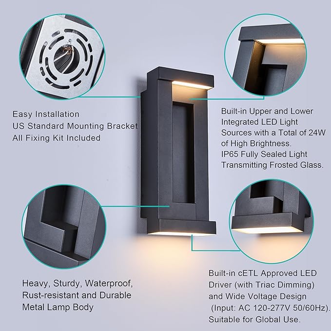 Modern Outdoor Art Wall Lights, IP65 & Anti-Rust, 2200 Lumens Triac Dimmable - Image 8