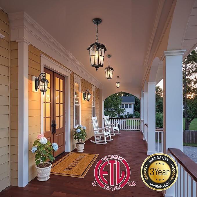 VIANIS 18.7" Large Outdoor Pendant Light, Vintage ORB Outside Chandelier - Image 5