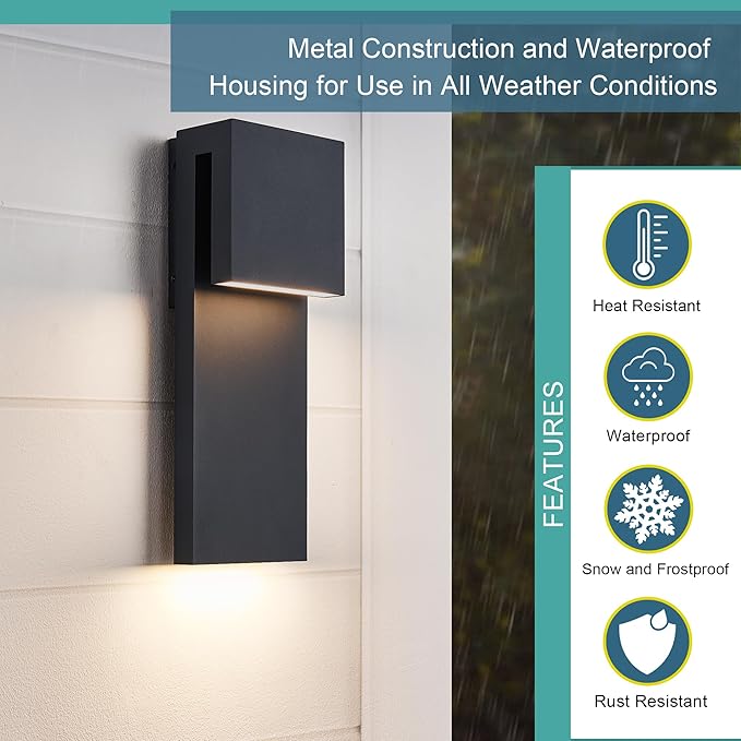 Dusk to Dawn Outdoor Lighting Fixture Wall Mount, Modern Integrated LED 2-Light - Image 4