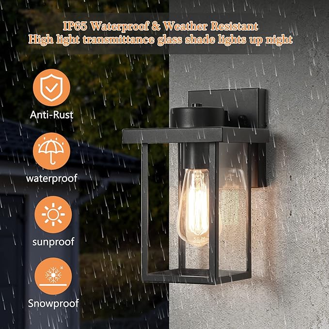 tewei Outdoor Lights for House, 11IN Black Exterior Light Fixtures Anti-Rust - Image 2