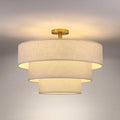 Doraimi Lighting 3 Tier Linen Drum Fabric Semi Flush Mount Light Modern by DoraimiLighting