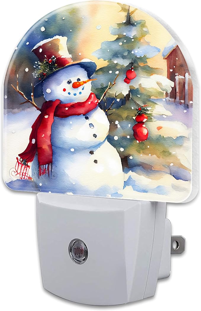 Cute Snowman with Christmas Tree Night Light Plug into Wall, Winter Xmas by sndheke