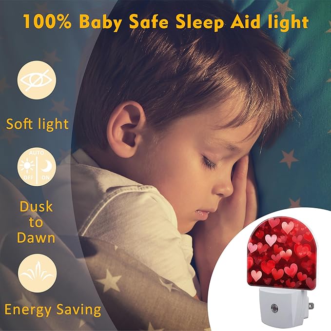 Red Love Hearts Night Light Plug into Wall, Romantic Sweet Red Heart Dusk to - Image 5
