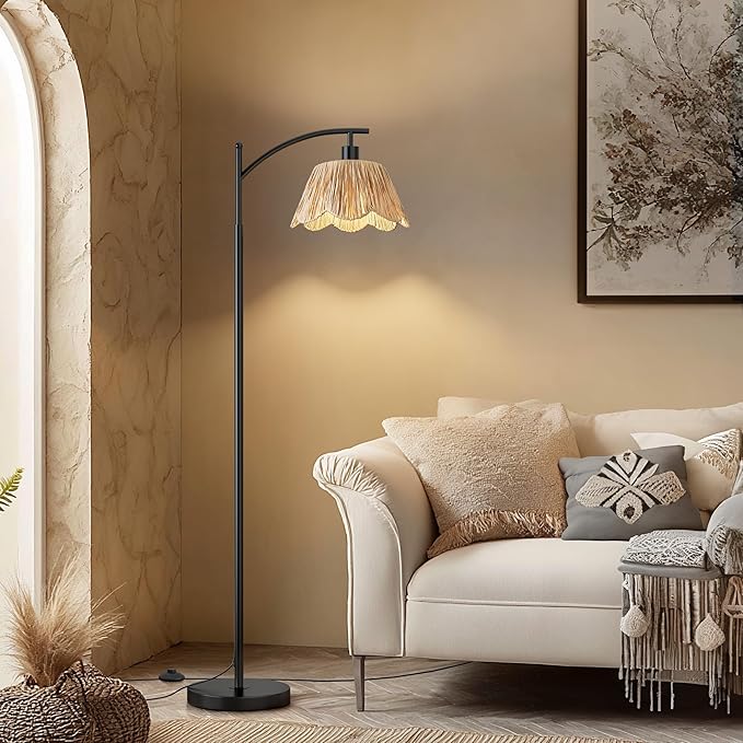 Oneach Arc Floor Lamp for Living Room, Rattan Boho Floor Lamp - Image 2