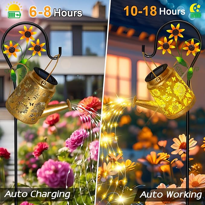 Christmas Gifts Sunflower Solar Watering Can Lights, Outdoor Waterproof Garden - Image 3