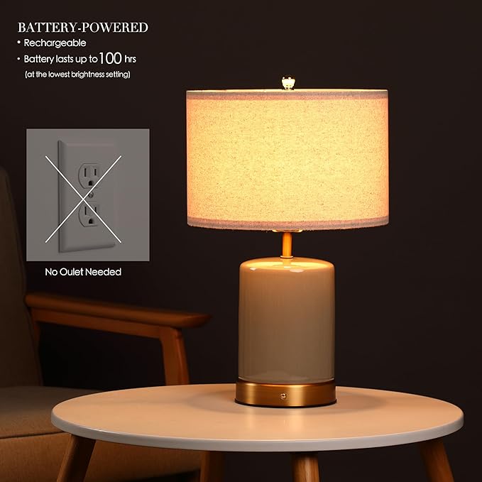 O’Bright Dune - Battery Powered Table Lamp, Rechargeable Cordless Ceramic Lamp - Image 2