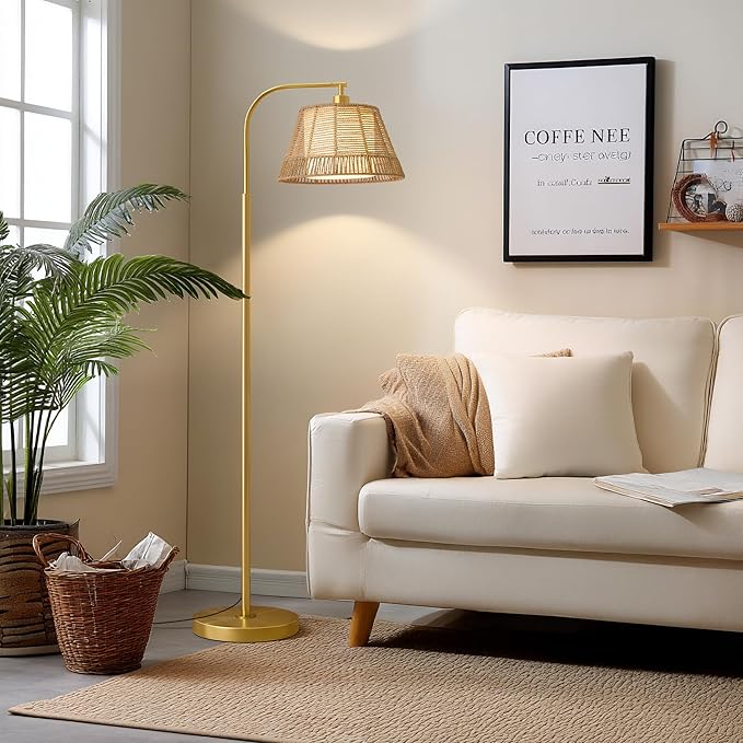 Oneach Arc Floor Lamp for Living Room, Rattan Boho Floor Lamp - Image 9