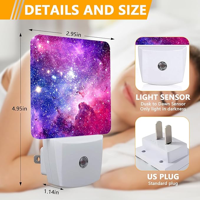 Purple Galaxy Space Night Light, Plug-into Nightlight White LED Lamp, Energy - Image 2