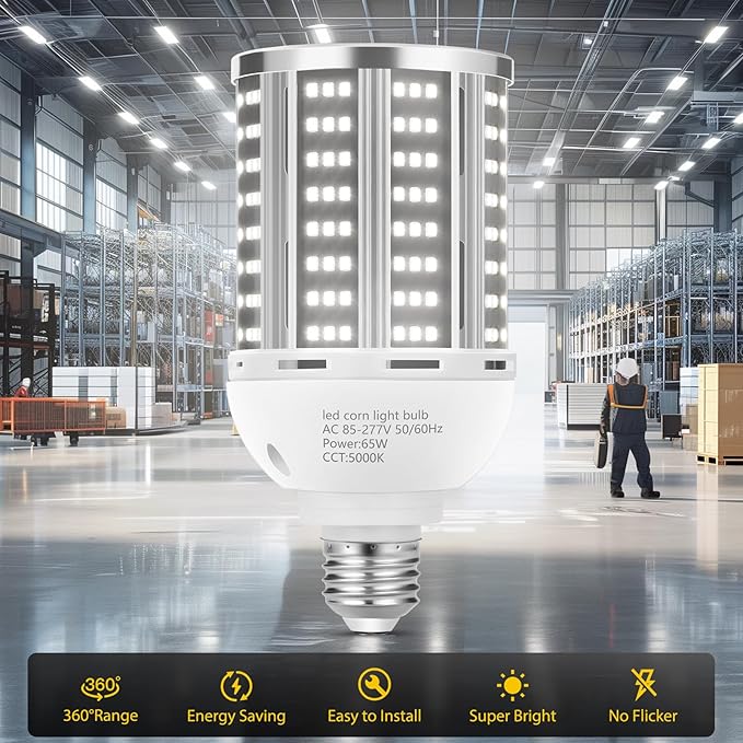 65W LED Corn Light Bulb 6 pack, Daylight 5000K E26/E39 Commercial Grade 7800LM - Image 2