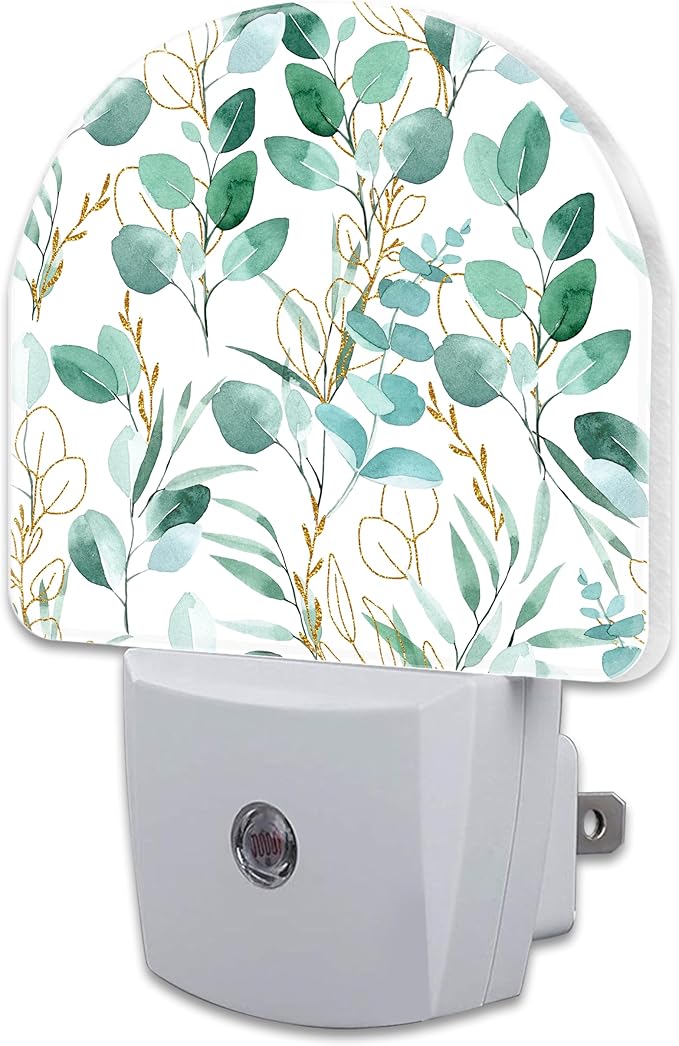Green and Gold Eucalyptus Leaves Night Light Plug into Wall, Watercolor by sndheke