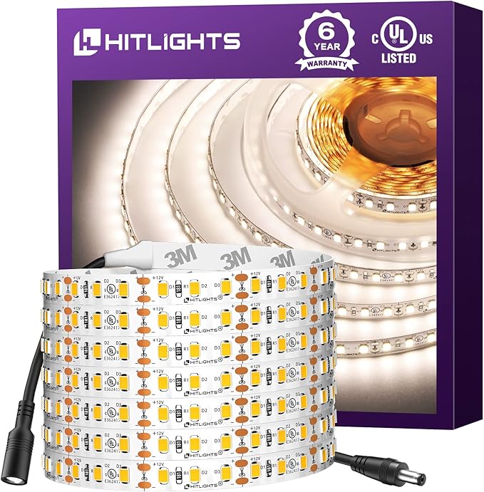 HitLights White LED Strip Lights 4000K, 16.4ft High Density 12V Tape Light by HitLights