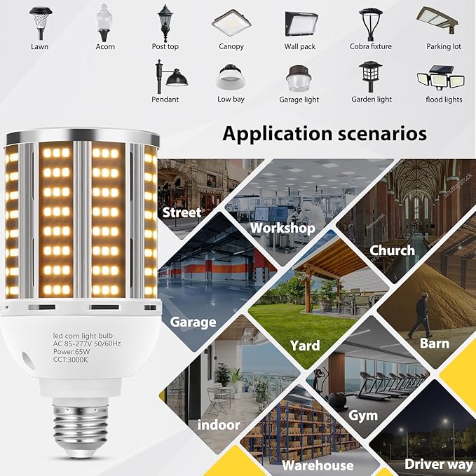 65W LED Corn Light Bulb 2 pack, Warm White 3000K E26/E39 Commercial Grade - Image 6
