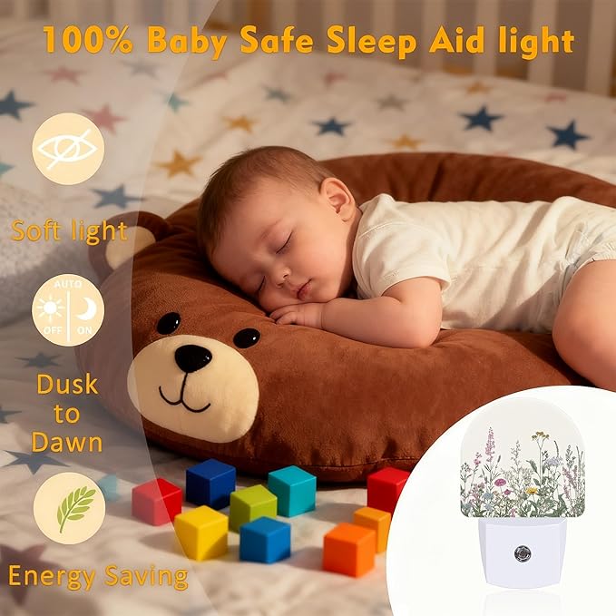 Herbs and Wild Flowers Night Light, Dusk-to-Dawn Auto Sensor Plug in Night Light - Image 6