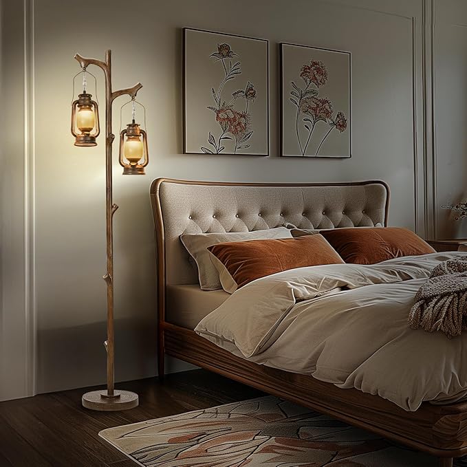 68" Rustic Farmhouse Tree Trunk Floor Lamp Country Brown Finish Wood Vintage - Image 5