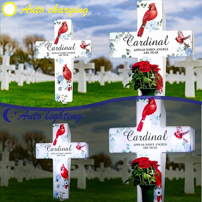 Yousoontic Cardinal Grave Solar Cross Lights Outdoor Memorial Garden Stake - Image 6