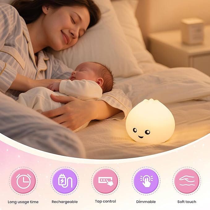 Night Light for Kids, Rechargeable Dimmable Silicone LED Nightlight - Image 5