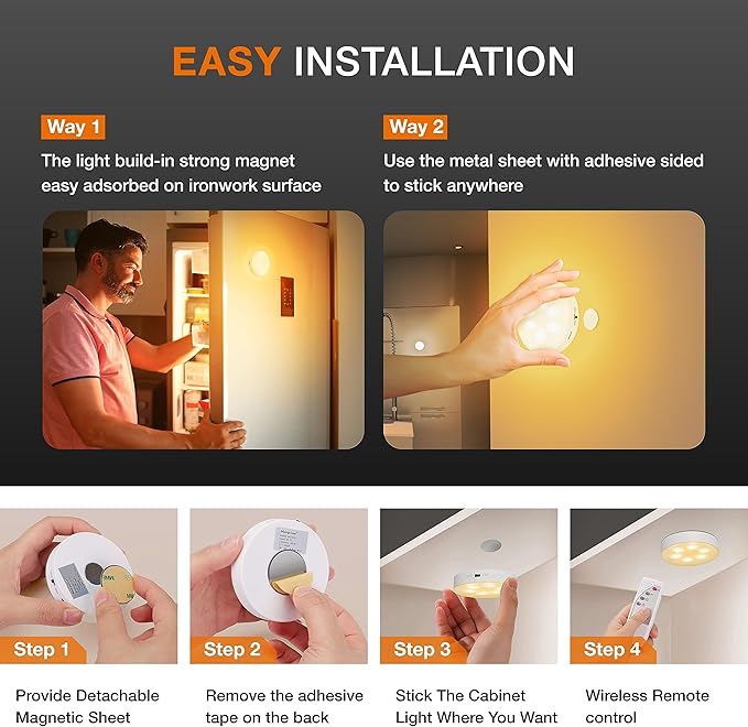Puck Lights with Remote Control, Under Cabinet Lighting with Magnetic, 1200mAh - Image 7