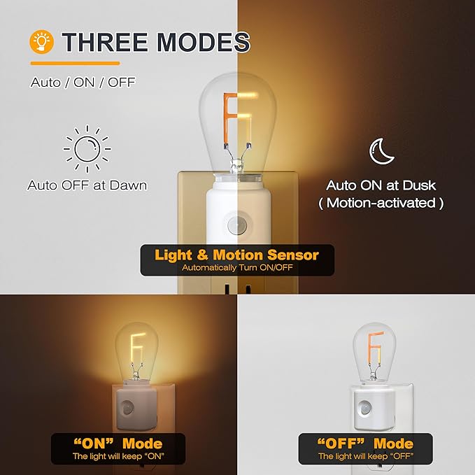 Plug in Motion Sensor Dimmable Night Light, F-Type 2200K Amber Warm LED - Image 3
