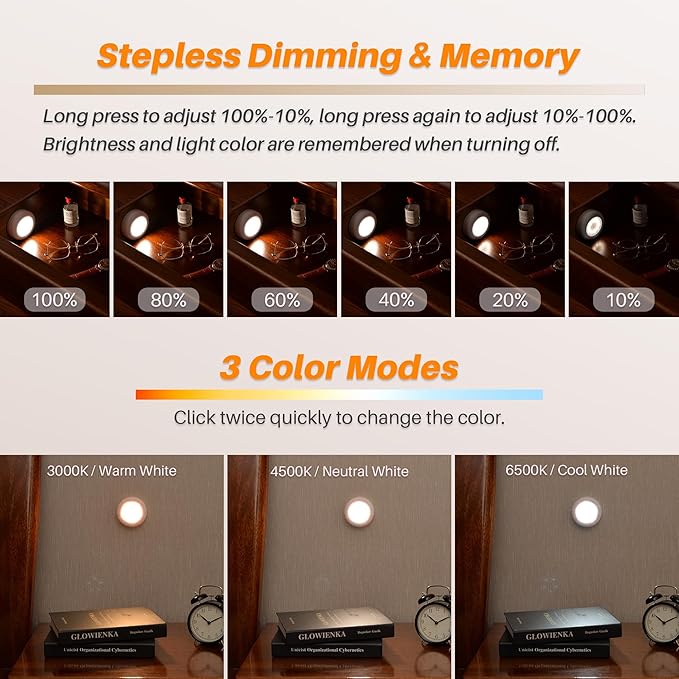 STAR-SPANGLED 4 Pack 3.1” Dimmable Push Tap Lights, Stick on LED Touch Puck - Image 2