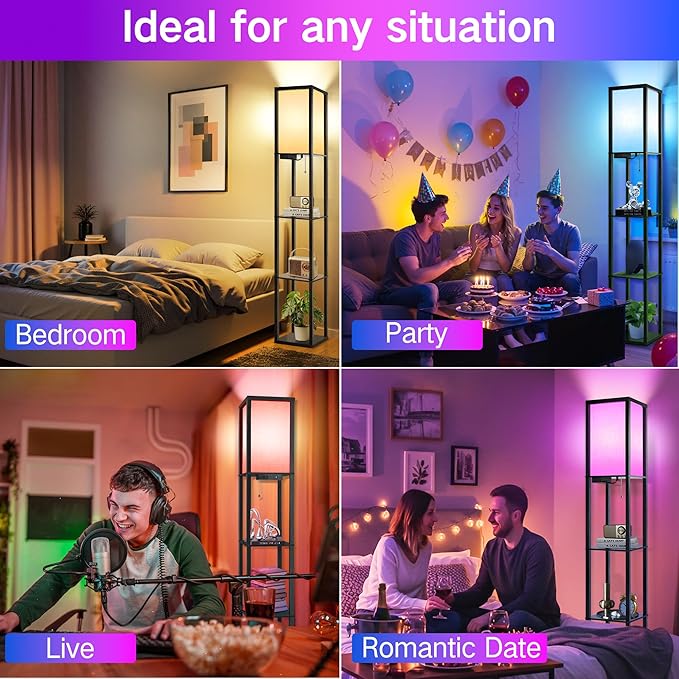 OUTON Floor Lamp with Shelves, LED Dimmable Floor Lamp with Remote & App Control - Image 6