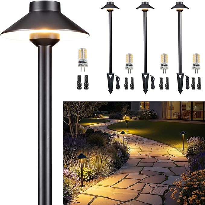 Gardenreet Solid Cast Brass Pathway Lights, Low Voltage Landscape Path Light by Gardenreet