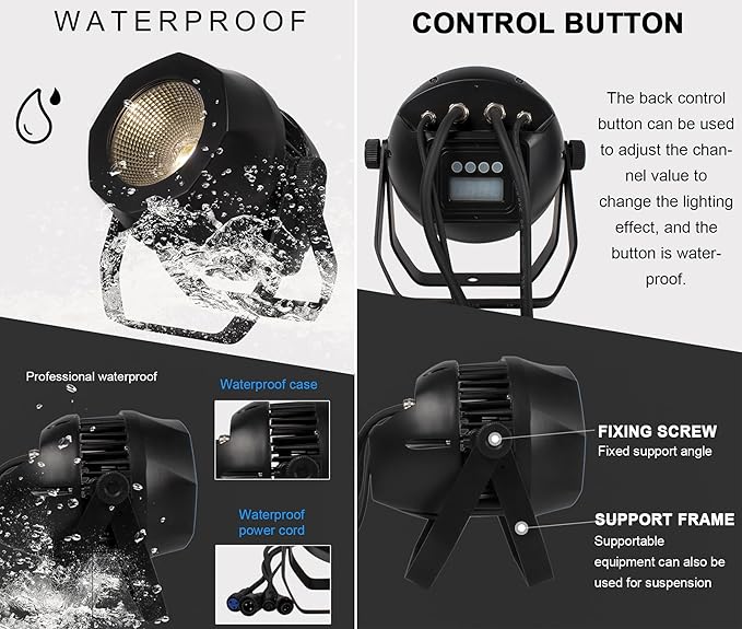 SHEHDS 200W Par Lights COB Uplights, IP65 Waterproof, Cool White + Warm White - Image 4