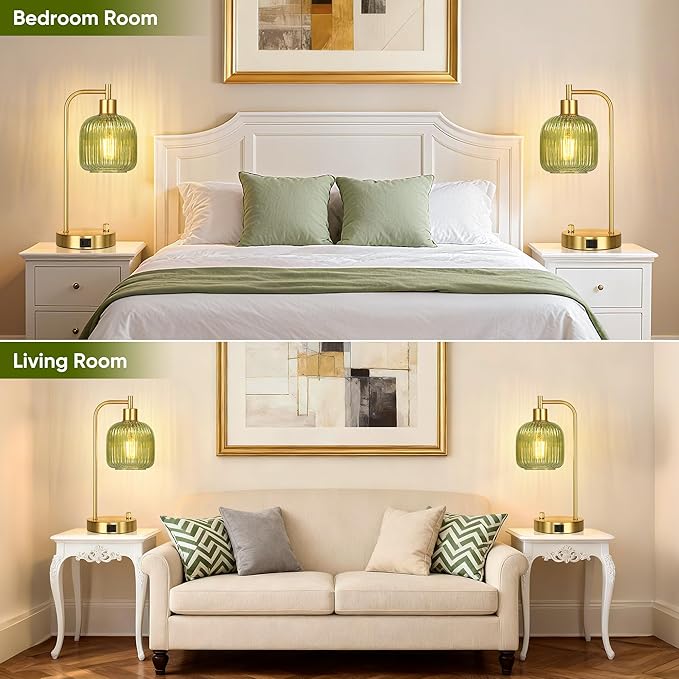 QiMH Industrial Table Lamp for Bedroom Set of 2, Stepless Dimmable Gold Lamps - Image 7