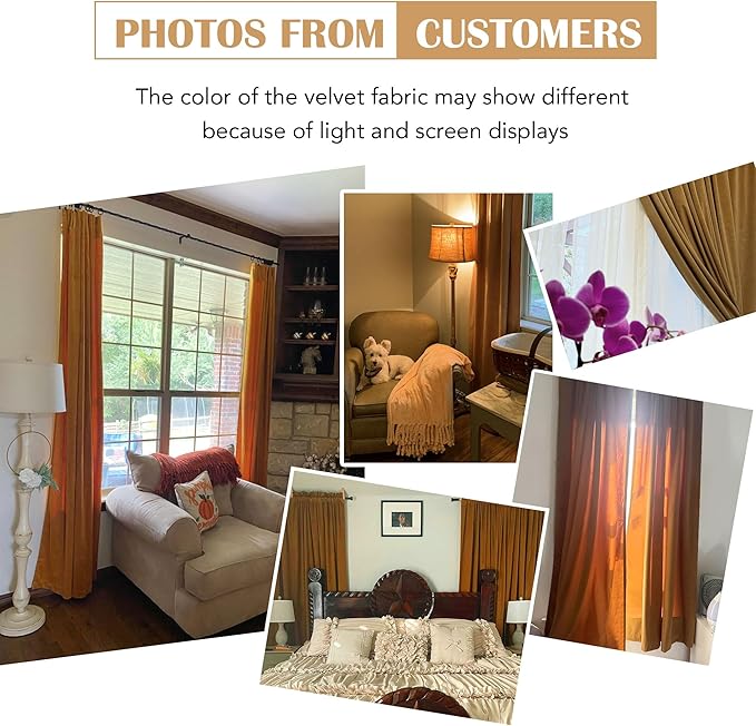 Beauoop Golden Brown Velvet Curtains 108 Inches Long 2 Panels - Image 6