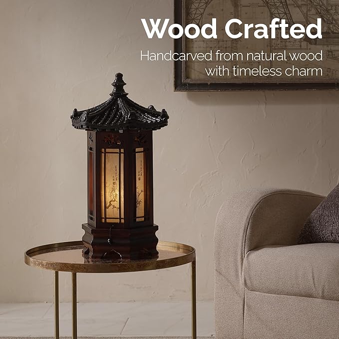 Antique Alive Traditional Korean Wood Lamp | Handmade Asian Oriental Table - Image 2