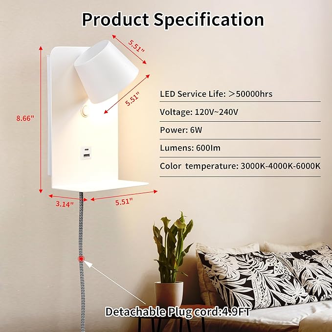 Modern LED Plug in Wall Sconce, Dimmable Wireless Wall Light Fixtures - Image 4