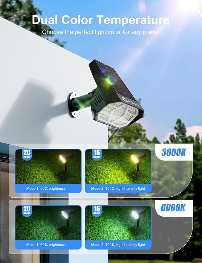 Brightown 6Pack Solar Spot Lights Outdoor, IP67 Solar Lights Outdoor Waterproof - Image 2