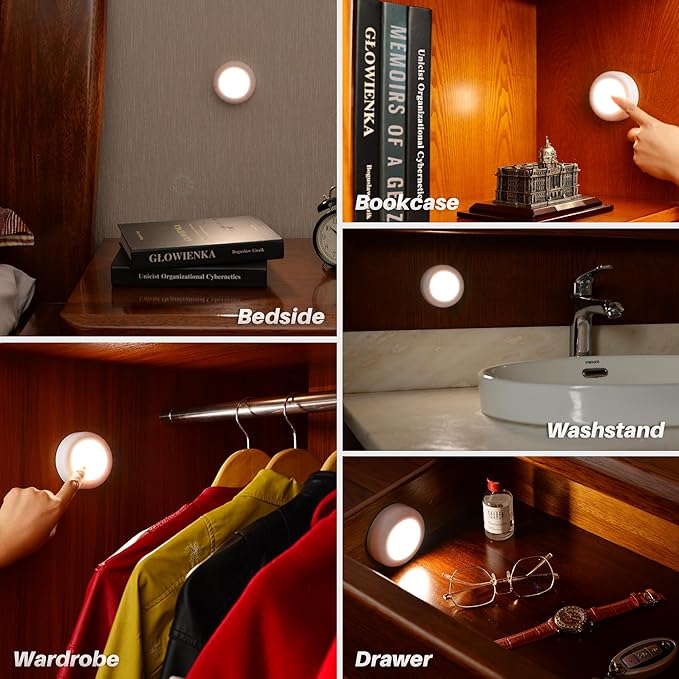 STAR-SPANGLED 4 Pack 3.1” Dimmable Push Tap Lights, Stick on LED Touch Puck - Image 4